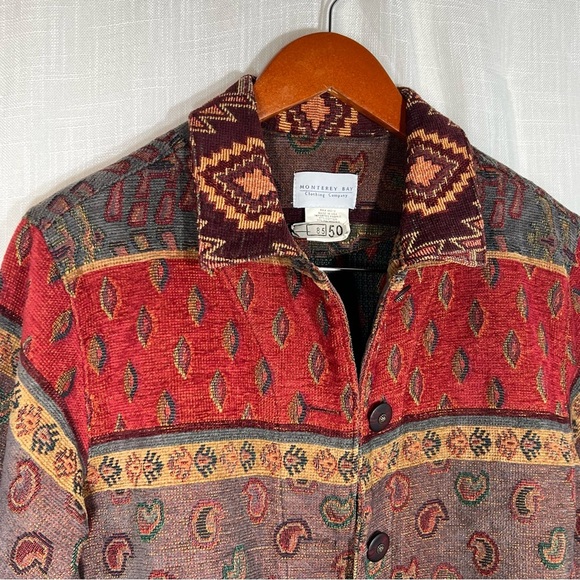 Vintage Monterey Bay Southwestern Aztec Paisley Tapestry Jacket - Picture 4 of 8
